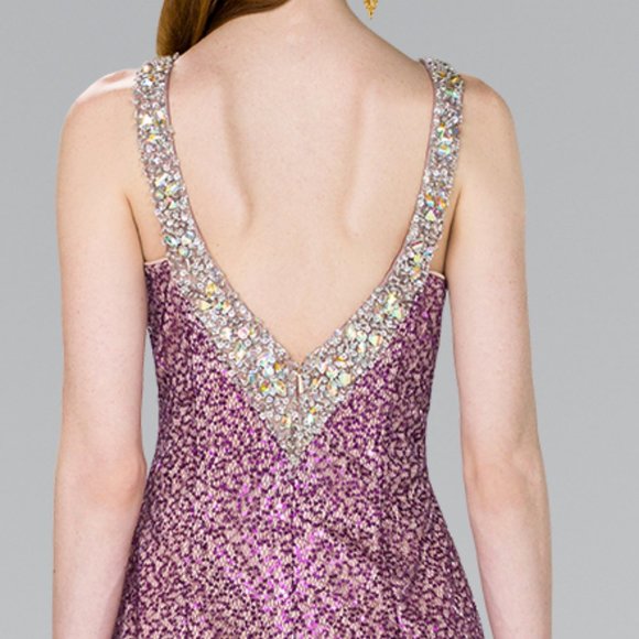 NEW SHORT BODYCON SLEEVELESS EMBROIDERED SEQUINS GOWN WITH ZIPPER BACK GL GS1117 - Picture 6 of 10